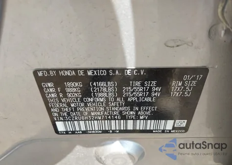 2017 Honda Hr-V Lx из США, поврежденный, VIN 3CZRU6H32HM714146